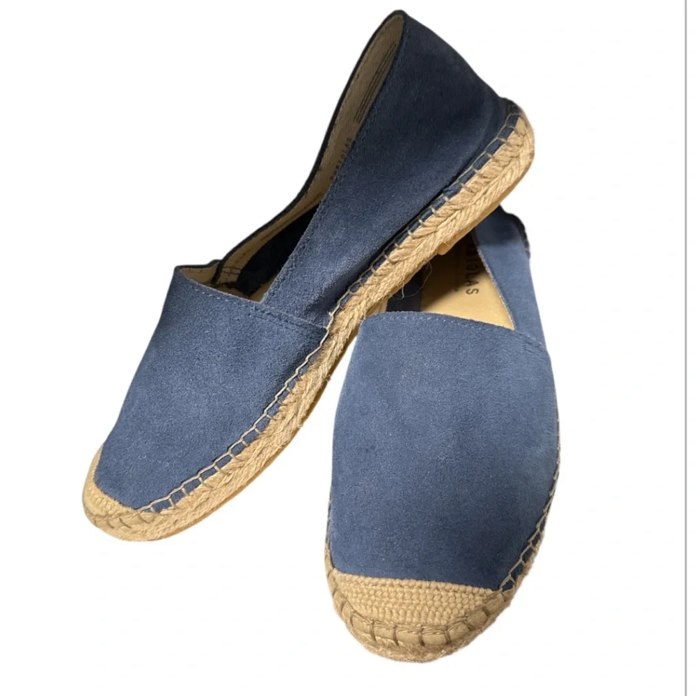 Fabiola’s Spain Espadrilles Blue Suede & Jute Flat Slip-on Shoes Women’s Size 8